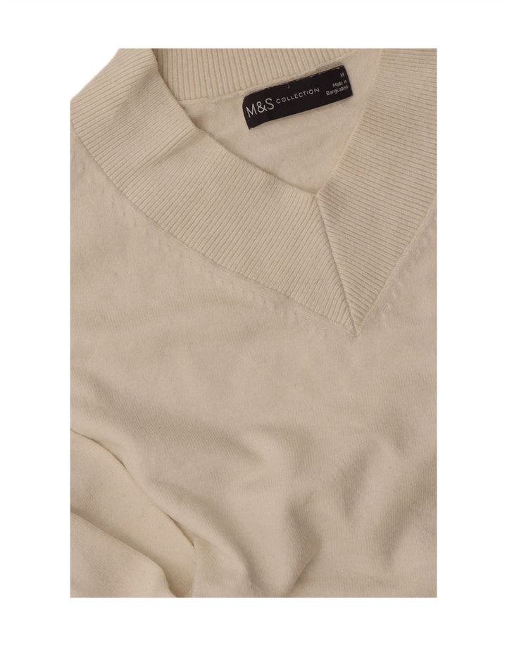 Marks & Spencer Γυναικείο πουλόβερ με V λαιμόκοψη UK 14 Medium Off White