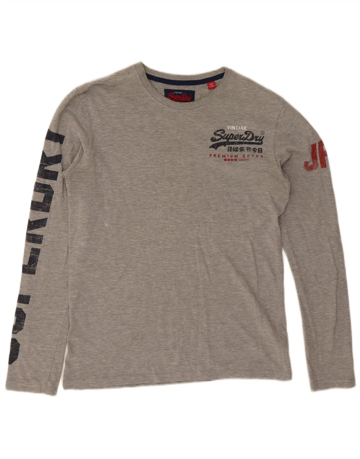 Ανδρικό γραφικό μπλουζάκι Superdry, μακρυμάνικο, μεσαίο γκρι βαμβακερό