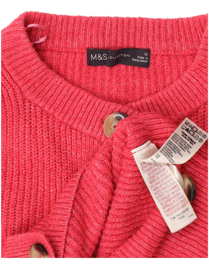 Marks & Spencer Γυναικείο πουλόβερ Crop Cardigan UK 12 Medium Pink Acrylic