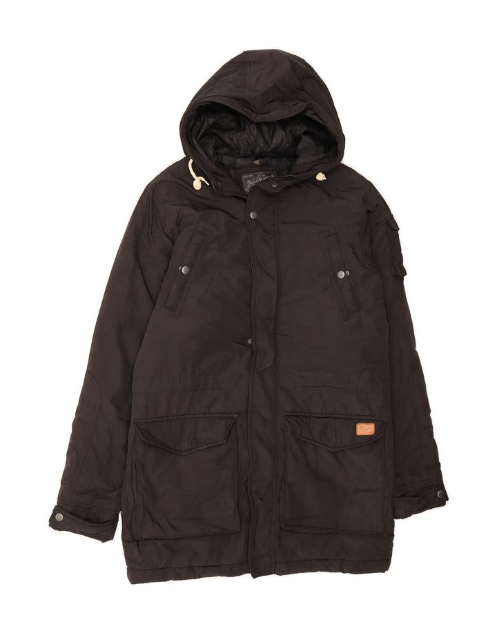 JACK & JONES Mens Hooded Parka Jacket UK 36 Small Black Polyester Vintage Jack & Jones and Second-Hand Jack & Jones from Messina Hembry 