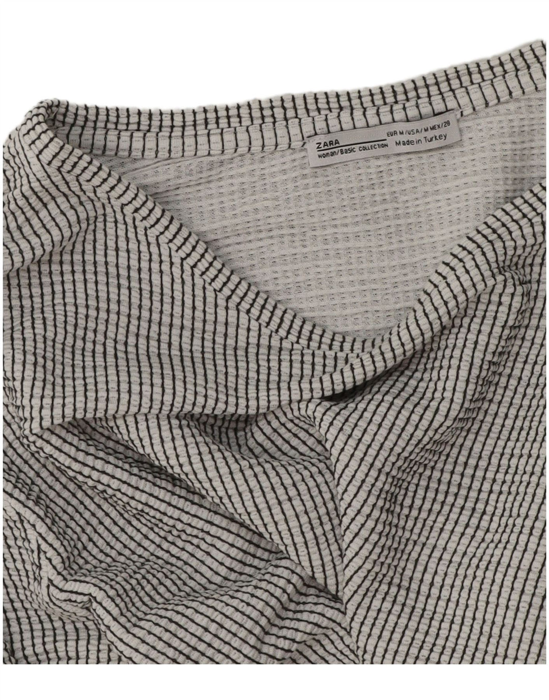 Zara Γυναικείο Crop Top Μακρύ μανίκι UK 14 Medium Grey Pinstripe