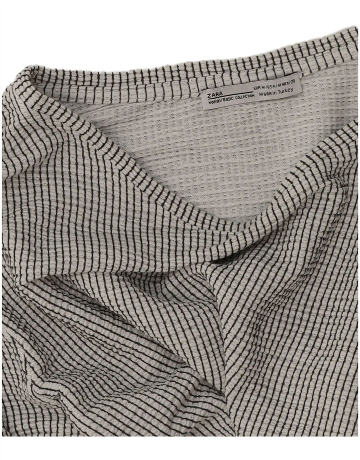 Zara Γυναικείο Crop Top Μακρύ μανίκι UK 14 Medium Grey Pinstripe
