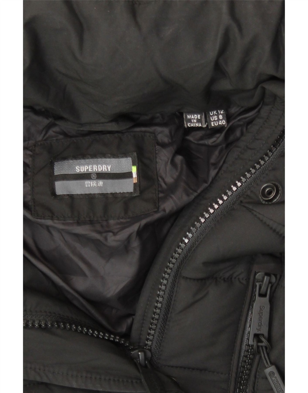 Superdry γυναικείο μπουφάν με κουκούλα με επένδυση UK 12 μεσαίο μαύρο πολυεστέρα