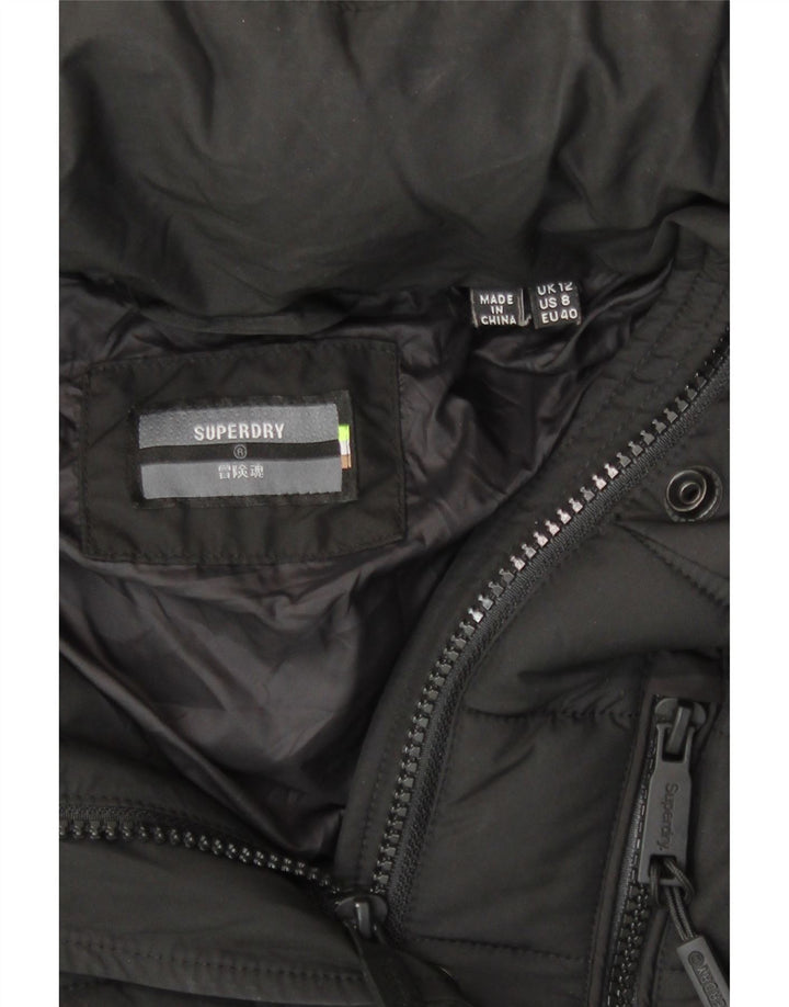 Superdry γυναικείο μπουφάν με κουκούλα με επένδυση UK 12 μεσαίο μαύρο πολυεστέρα