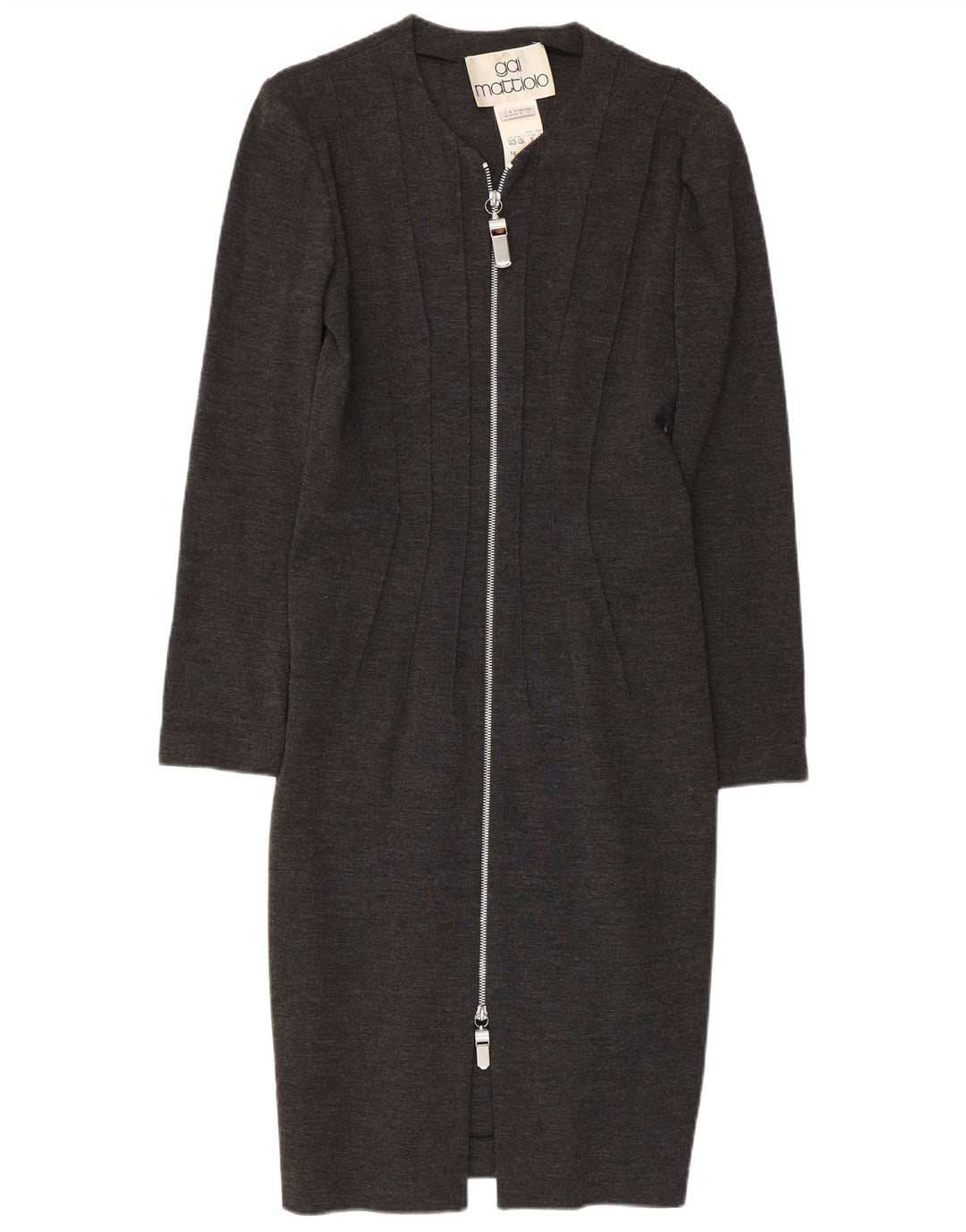 GAI MATTIOLO Γυναικείο μακρυμάνικο Bodycon φόρεμα UK 16 μεγάλο γκρι παρθένο μαλλί