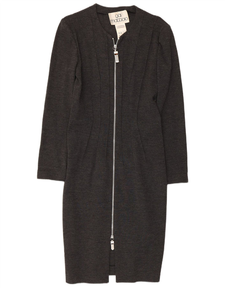 GAI MATTIOLO Γυναικείο μακρυμάνικο Bodycon φόρεμα UK 16 μεγάλο γκρι παρθένο μαλλί