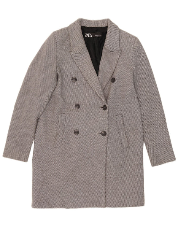 Zara Γυναικείο παλτό με διπλό στήθος Loose Fit UK 6 XS Γκρι βαμβακερό ριγέ