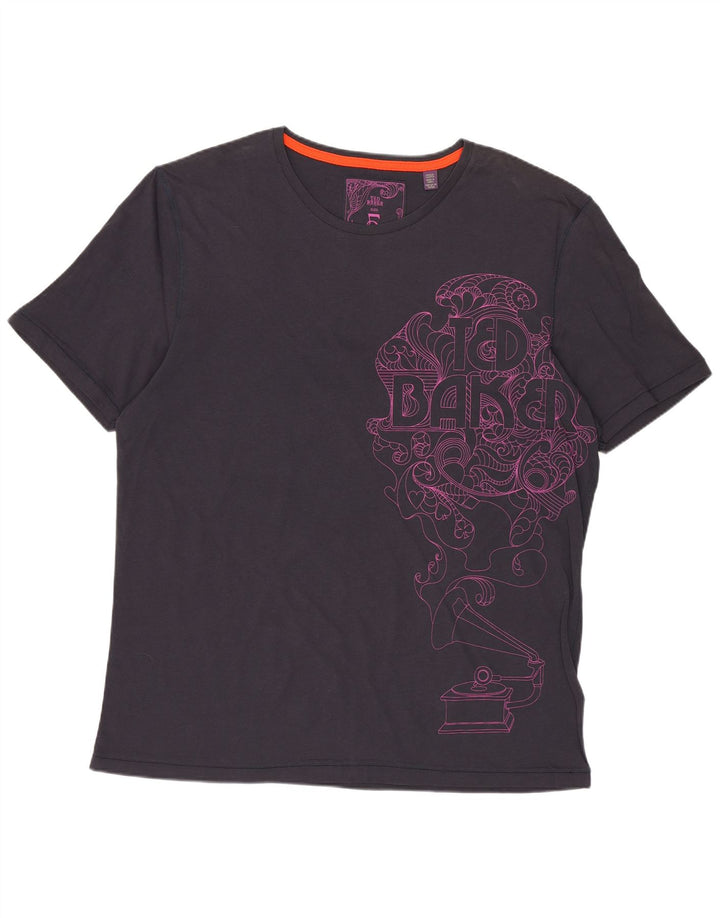 Ted Baker Ανδρικό γραφικό T-shirt Top Size 5 XL Navy Blue Cotton