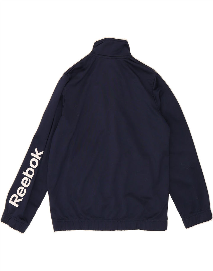 REEBOK Boys Graphic Tracksuit Top Jacket 9-10 Years Navy Blue Polyester Vintage Reebok and Second-Hand Reebok from Messina Hembry 