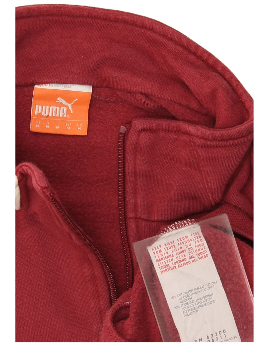 Ανδρικό φούτερ με φερμουάρ Puma, μεσαίο βαμβακερό μπορντό
