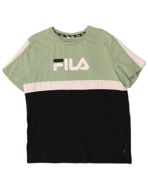Γυναικείο γραφικό μπλουζάκι Fila Top UK 18 XL Πράσινο βαμβακερό μπλοκ