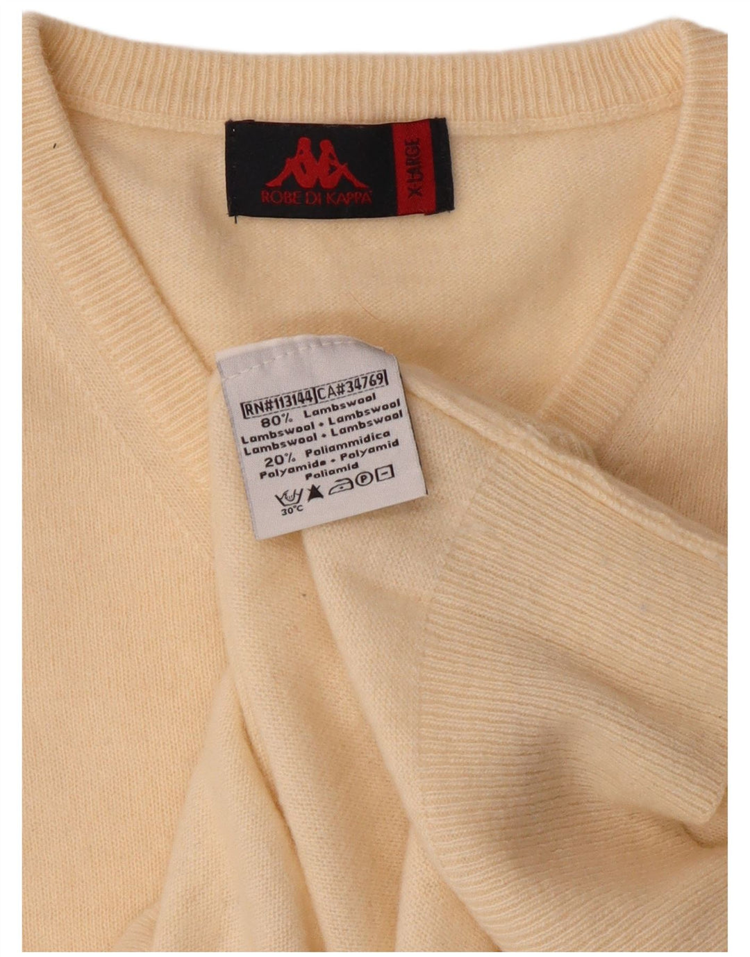 Ανδρικό πουλόβερ Kappa με V λαιμόκοψη XL Off White Lambswool