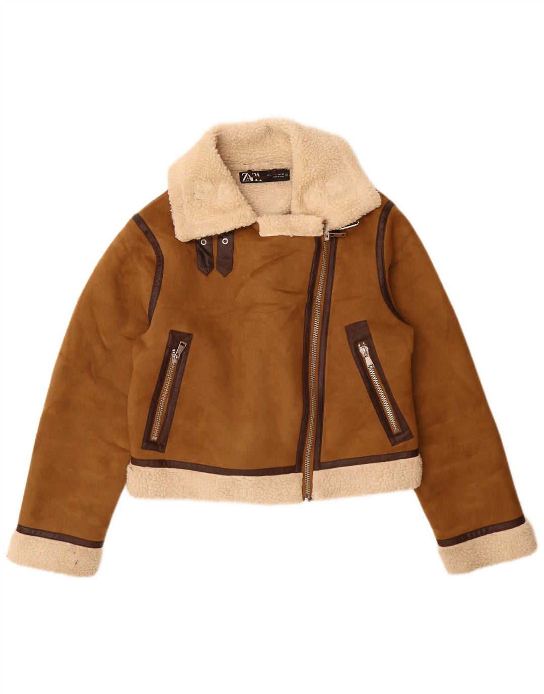 Zara Γυναικείο μπουφάν Sherpa UK 16 Large Brown Πολυεστέρας