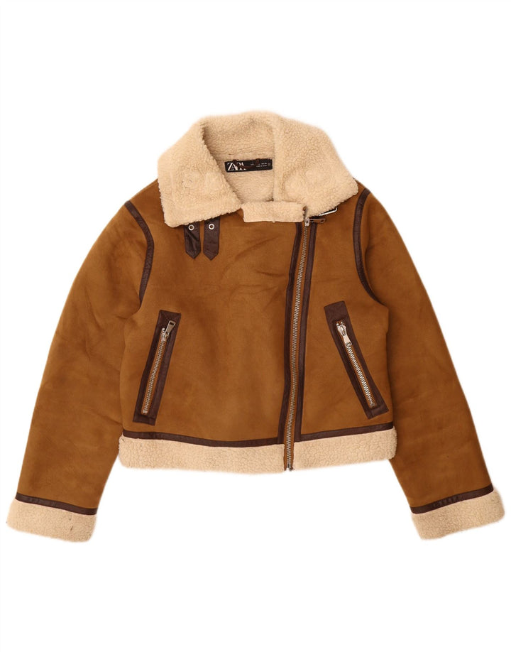 Zara Γυναικείο μπουφάν Sherpa UK 16 Large Brown Πολυεστέρας