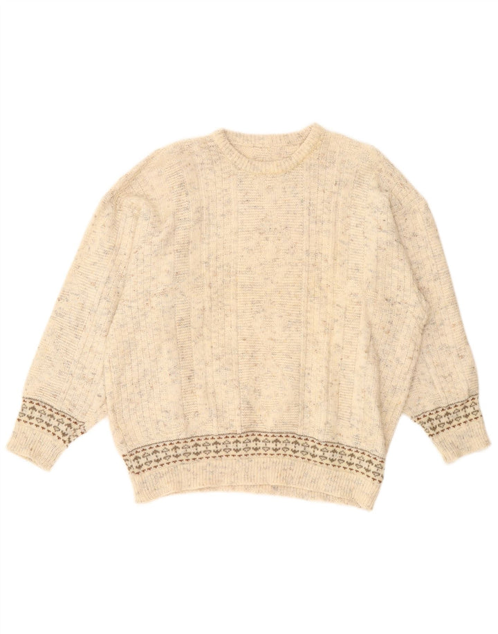 Vintage γυναικείο πουλόβερ με λαιμόκοψη UK 20 2XL Beige Flecked