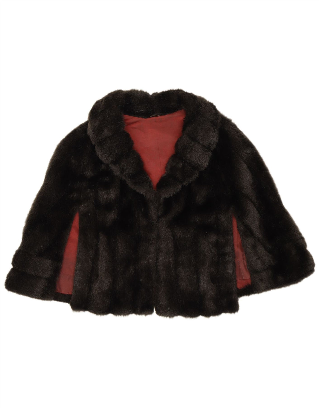 VINTAGE Γυναικείο μπουφάν πόντσο μπολερό από ψεύτικη γούνα Μαύρο