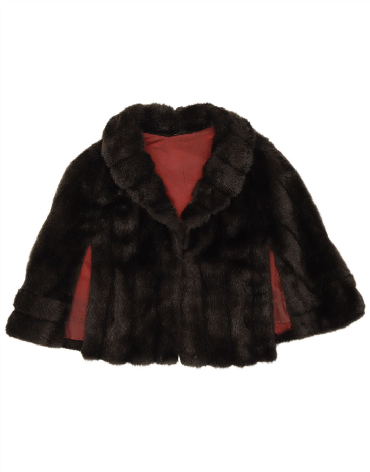 VINTAGE Γυναικείο μπουφάν πόντσο μπολερό από ψεύτικη γούνα Μαύρο