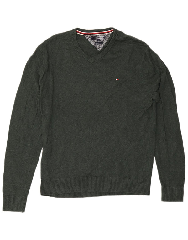 Ανδρικό πουλόβερ Tommy Hilfiger με V λαιμόκοψη XL Πράσινο βαμβακερό