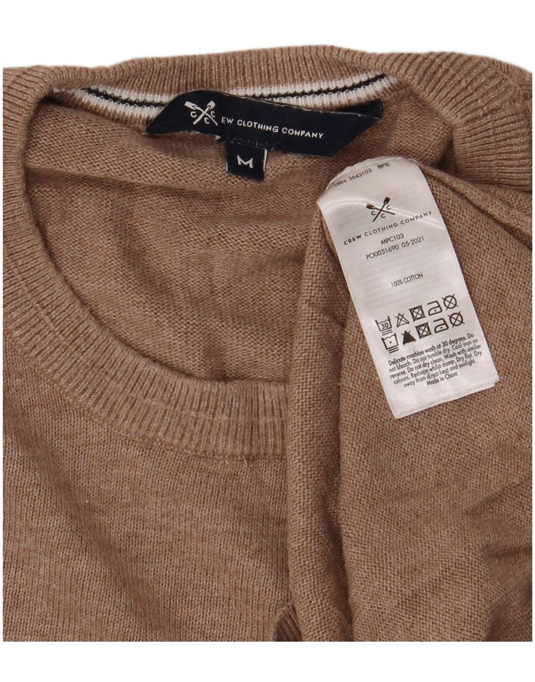 Crew Clothing Ανδρικό πουλόβερ με λαιμόκοψη, μεσαίο μπεζ βαμβακερό