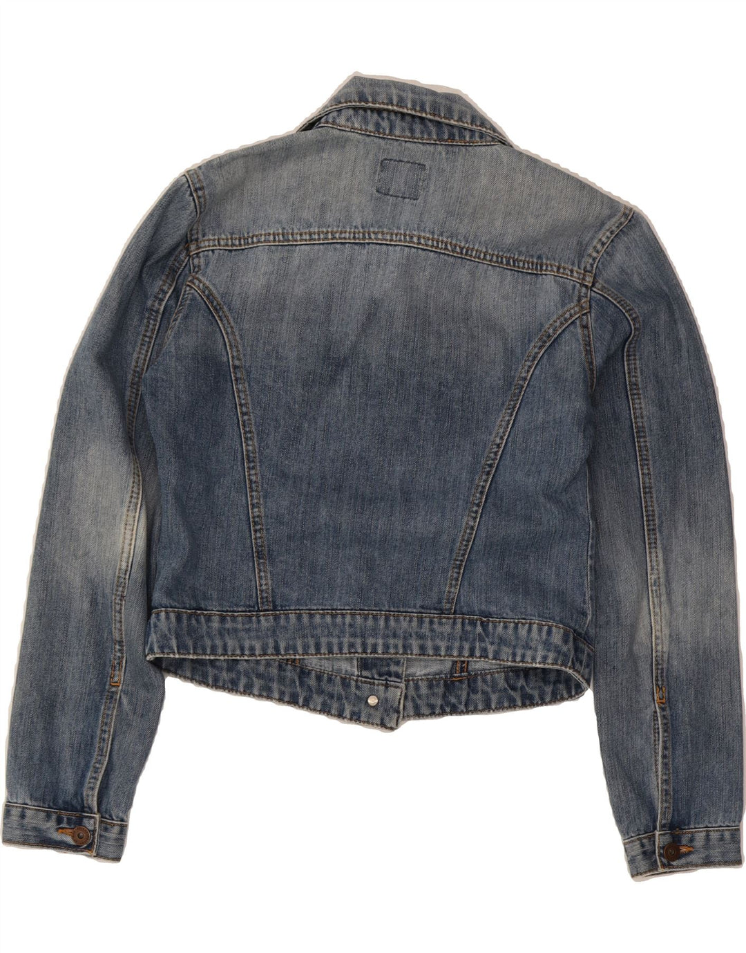 VINTAGE Girls Crop Denim Jacket 10-11 Years Medium Blue Cotton Vintage Vintage and Second-Hand Vintage from Messina Hembry 