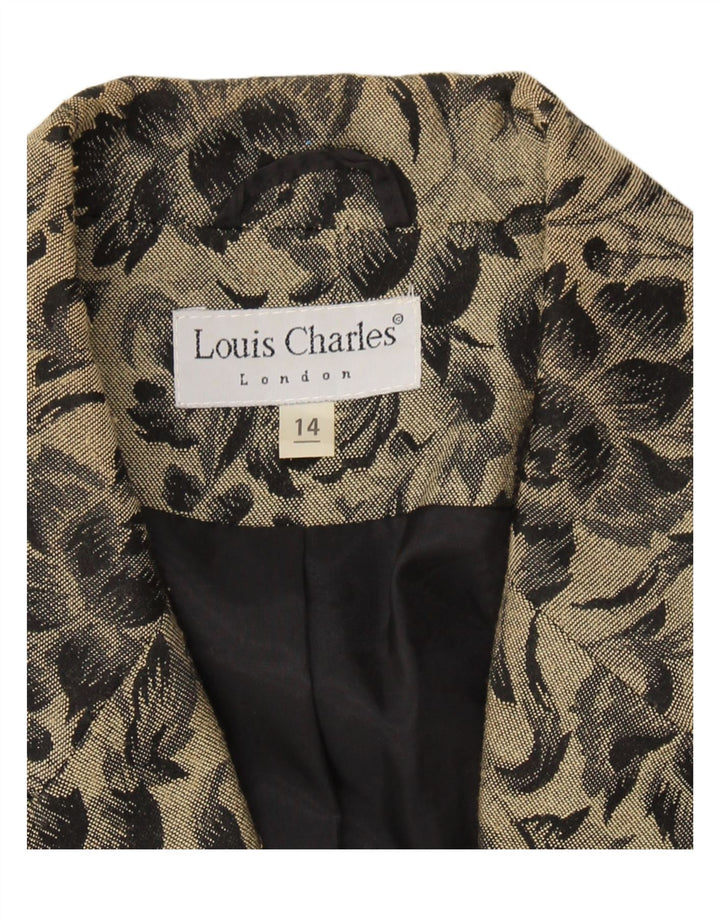 LOUIS CHARLES Womens 1 Button Blazer Jacket UK 14 Medium Khaki Floral