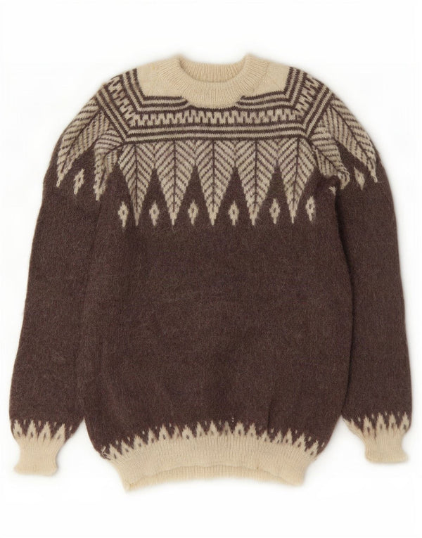 Vintage γυναικείο πουλόβερ με λαιμόκοψη UK 16 Large Brown Fair Isle