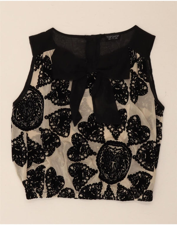 Topshop Womens Sleeveless Crop See Through Top UK 8 Small Black Floral