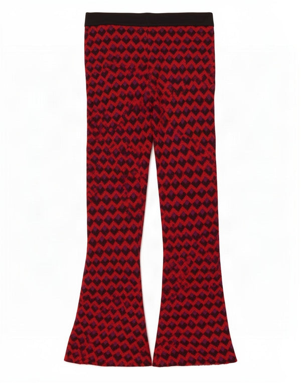 Zara Γυναικείο πλεκτό παντελόνι Flare Small W26 L25 Red Geometric Viscose