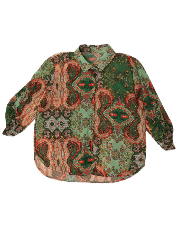 Vintage Γυναικεία See Through Μπλούζα UK 16 Large Green Paisley