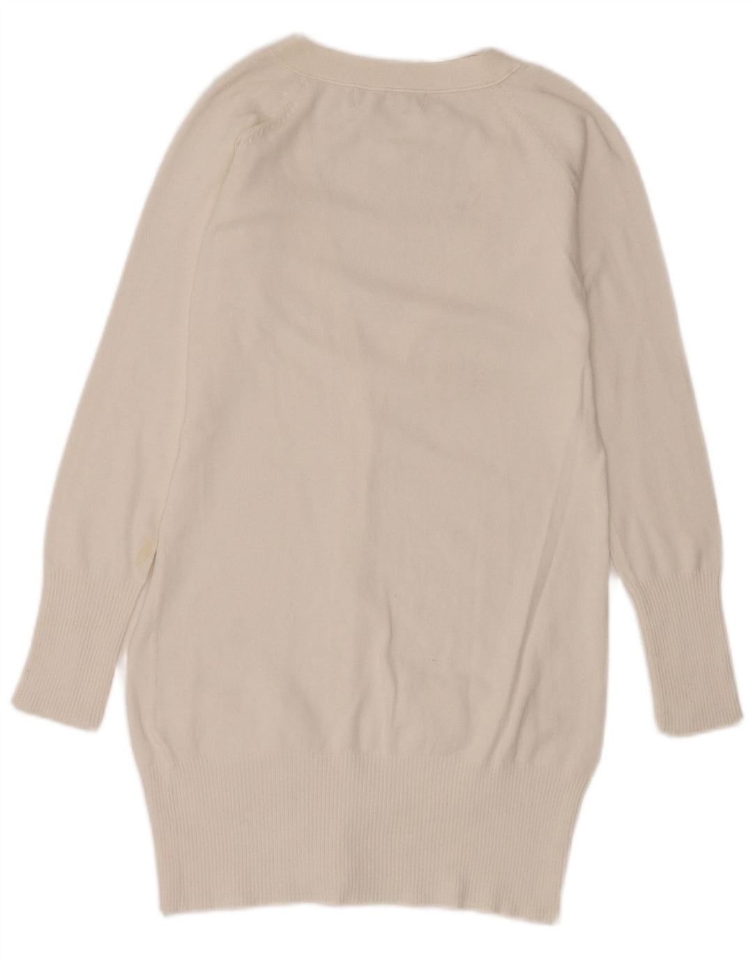 Zara Γυναικείο πουλόβερ ζακέτα Longline UK 12 μεσαίο λευκό βαμβακερό