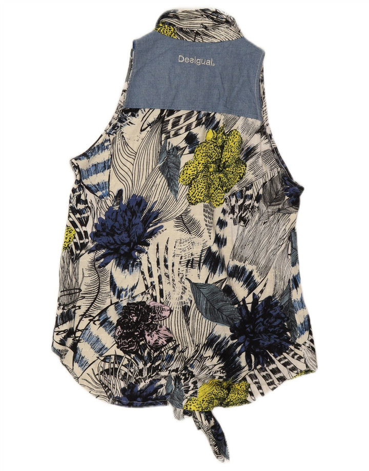 DESIGUAL Γυναικείο αμάνικο πουκάμισο μπλούζα UK 14 μεσαία πολύχρωμη φλοράλ