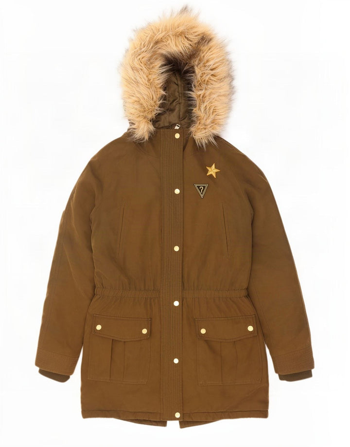 Guess Γυναικείο μπουφάν Parka με κουκούλα μεγάλου μεγέθους UK 6 XS Khaki Polyester