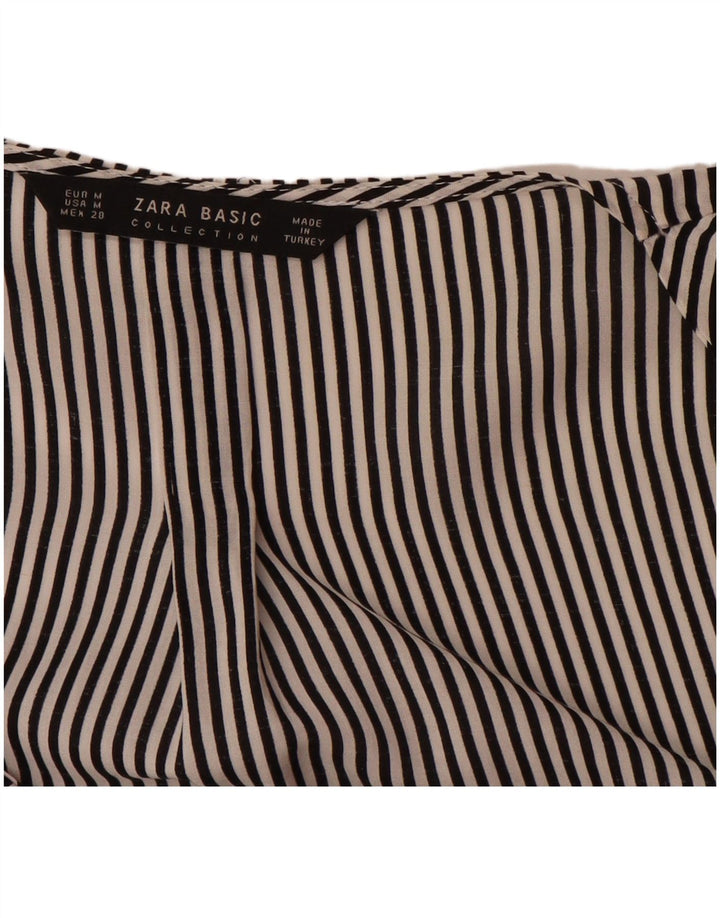 ZARA Womens Longline Shirt Blouse UK 14 Medium Black Pinstripe