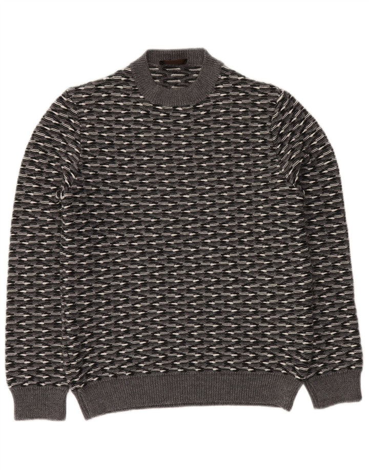 RELIVE Ανδρικό πουλόβερ με λαιμόκοψη IT 46 Μικρό γκρι ριγέ μαλλί