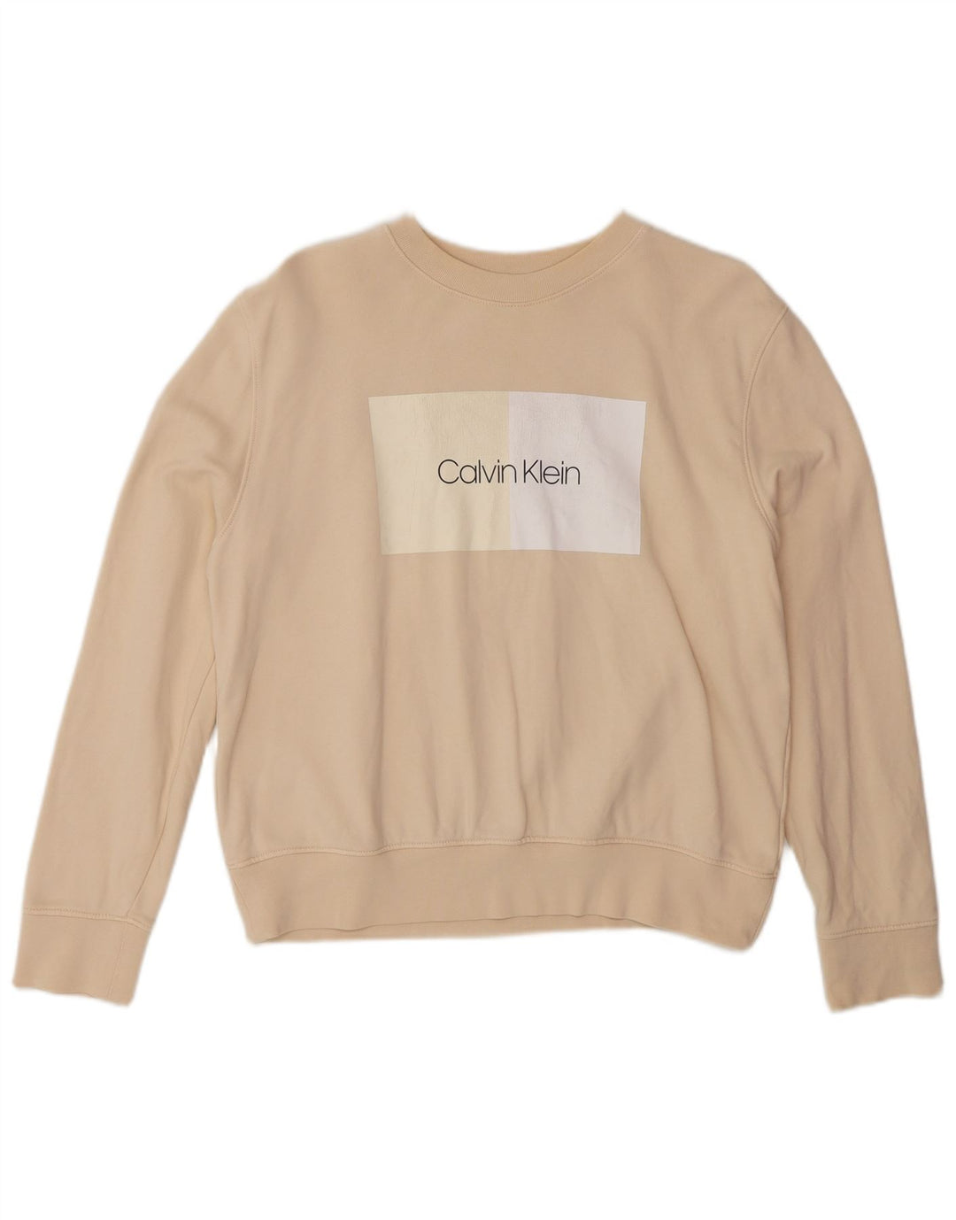 Calvin Klein Γυναικεία γραφικά υπερμεγέθη φούτερ Jumper UK 10 Small Beige