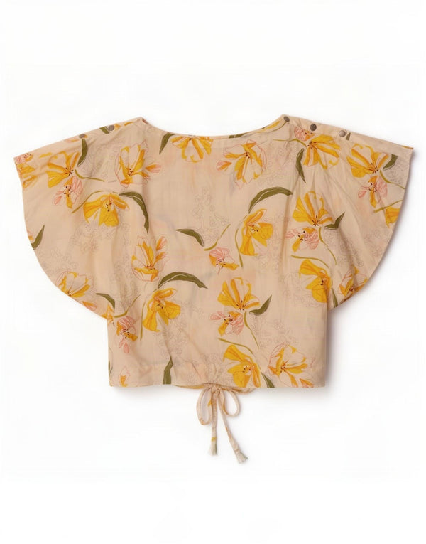 Zara Γυναικεία Μπλούζα Crop Top UK 12 Medium White Floral Lyocell