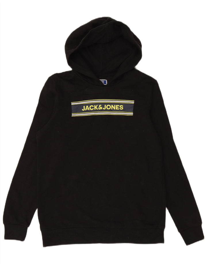 JACK & JONES Boys Graphic Hoodie Jumper 15-16 ετών μαύρο βαμβακερό