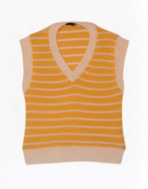 Zara Γυναικείο Γιλέκο Tank Top UK 14 Μεσαίου κίτρινου ριγέ πολυεστέρα