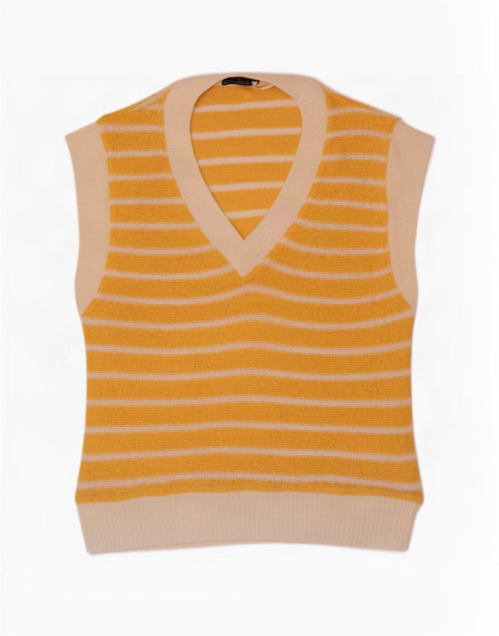Zara Γυναικείο Γιλέκο Tank Top UK 14 Μεσαίου κίτρινου ριγέ πολυεστέρα