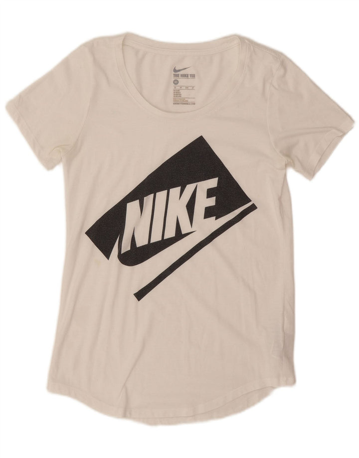 Γυναικείο γραφικό μπλουζάκι Nike τοπ UK 6 XS από λευκό πολυεστέρα