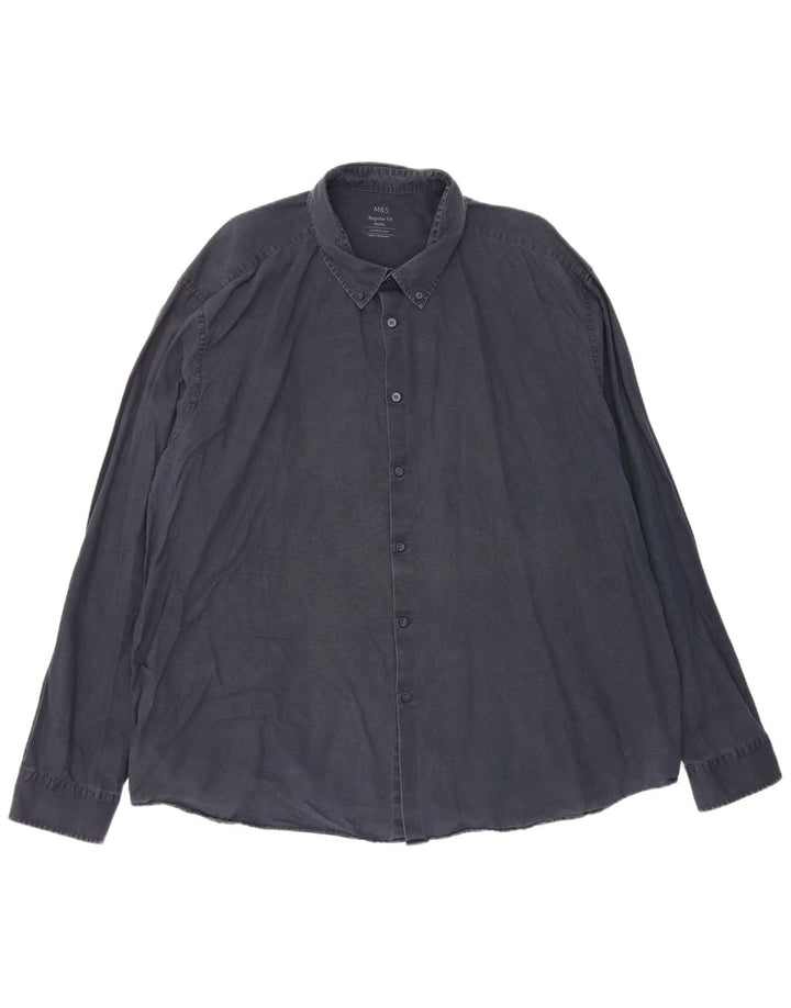 Marks & Spencer Ανδρικό πουκάμισο κανονικής εφαρμογής 4XL Navy Blue λινό