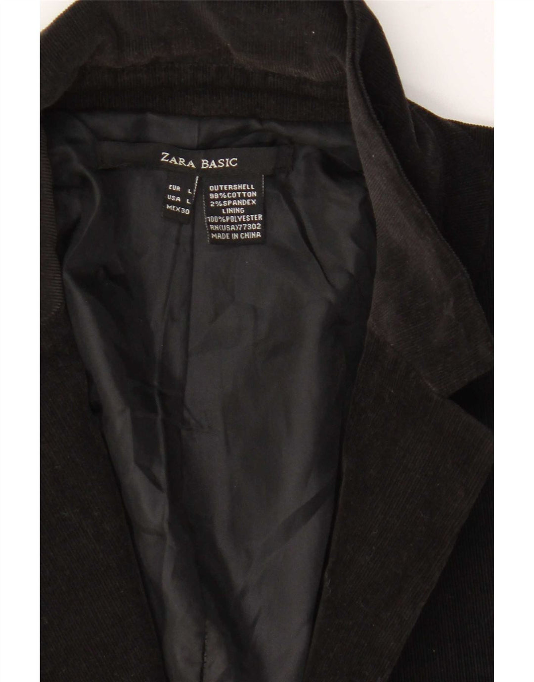 Zara Γυναικείο σακάκι 1 κουμπιού κοτλέ blazer UK 14 μεγάλο μαύρο βαμβακερό