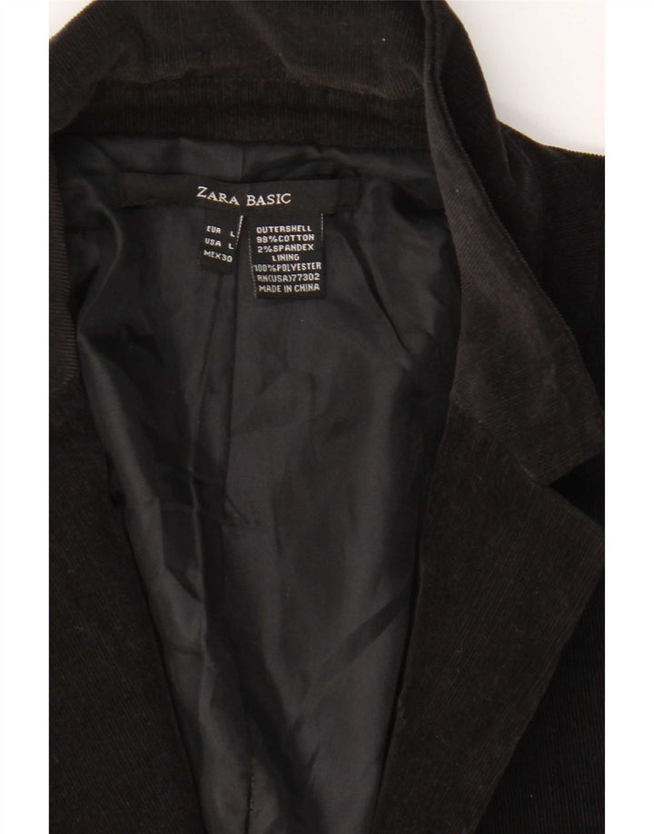 Zara Γυναικείο σακάκι 1 κουμπιού κοτλέ blazer UK 14 μεγάλο μαύρο βαμβακερό