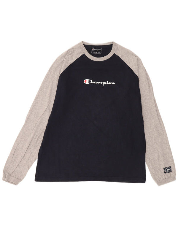 Champion Ανδρικό γραφικό μπλουζάκι μακρυμάνικο 2XL Navy Blue Colorblock Βαμβακερό