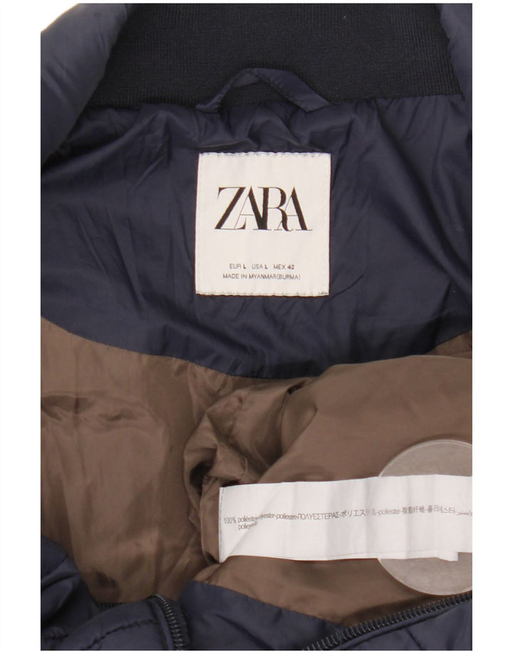 Zara Ανδρικό padded Gilet UK 40 Large Navy Blue Polyester