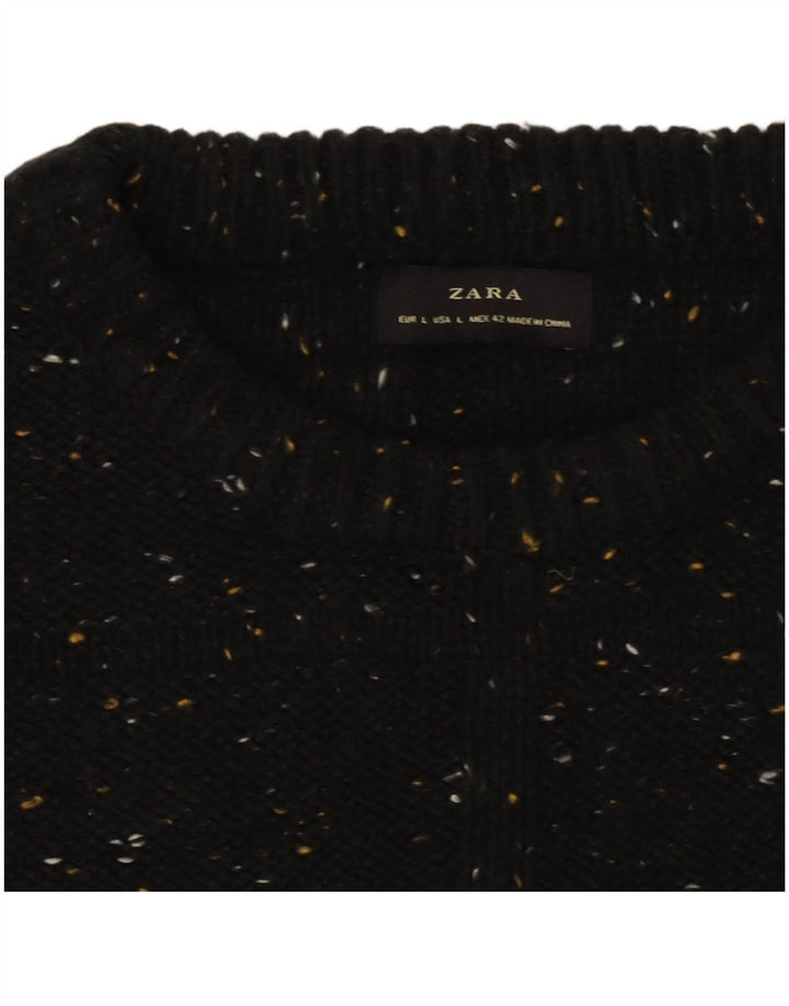 Zara Ανδρικό πουλόβερ με λαιμόκοψη, μεγάλο μαύρο βαμβακερό