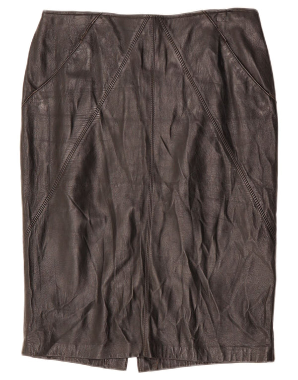 VINTAGE Womens Leather Skirt W32 Large Black