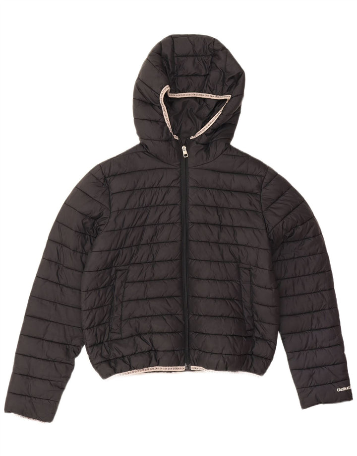 Calvin Klein Jeans Γυναικείο μπουφάν με κουκούλα μεγάλου μεγέθους με επένδυση UK 10 Small Black