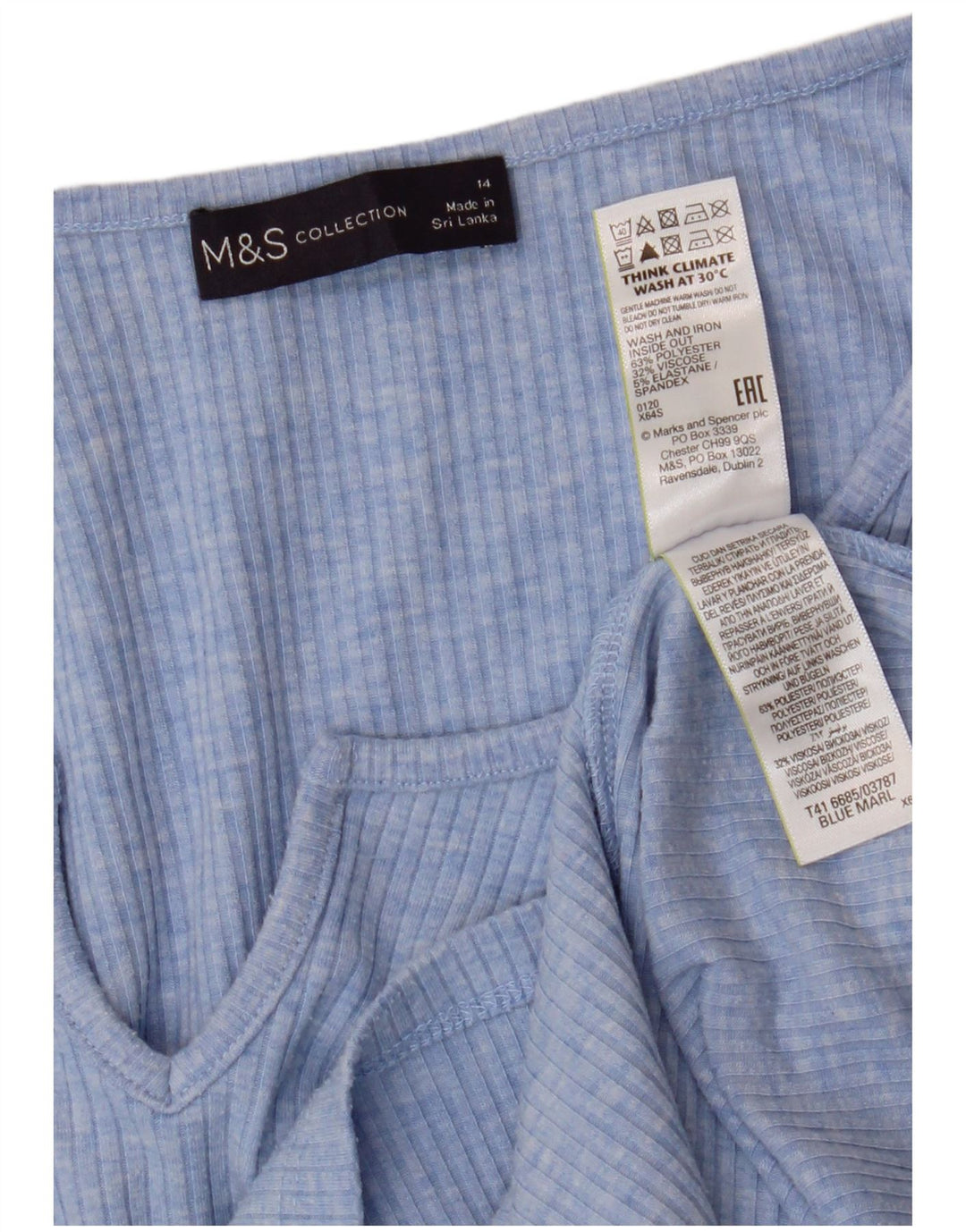 Marks & Spencer Γυναικείο τοπ μακρυμάνικο UK 14 μεγάλο μπλε πολυεστέρας