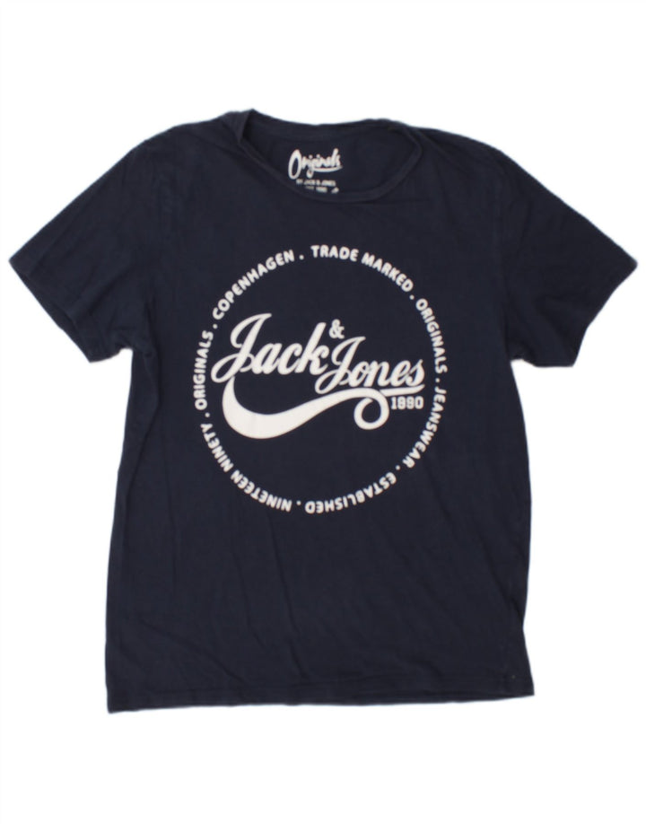 Ανδρικό γραφικό μπλουζάκι Jack & Jones Τοπ μεσαίου μπλε βαμβακερό